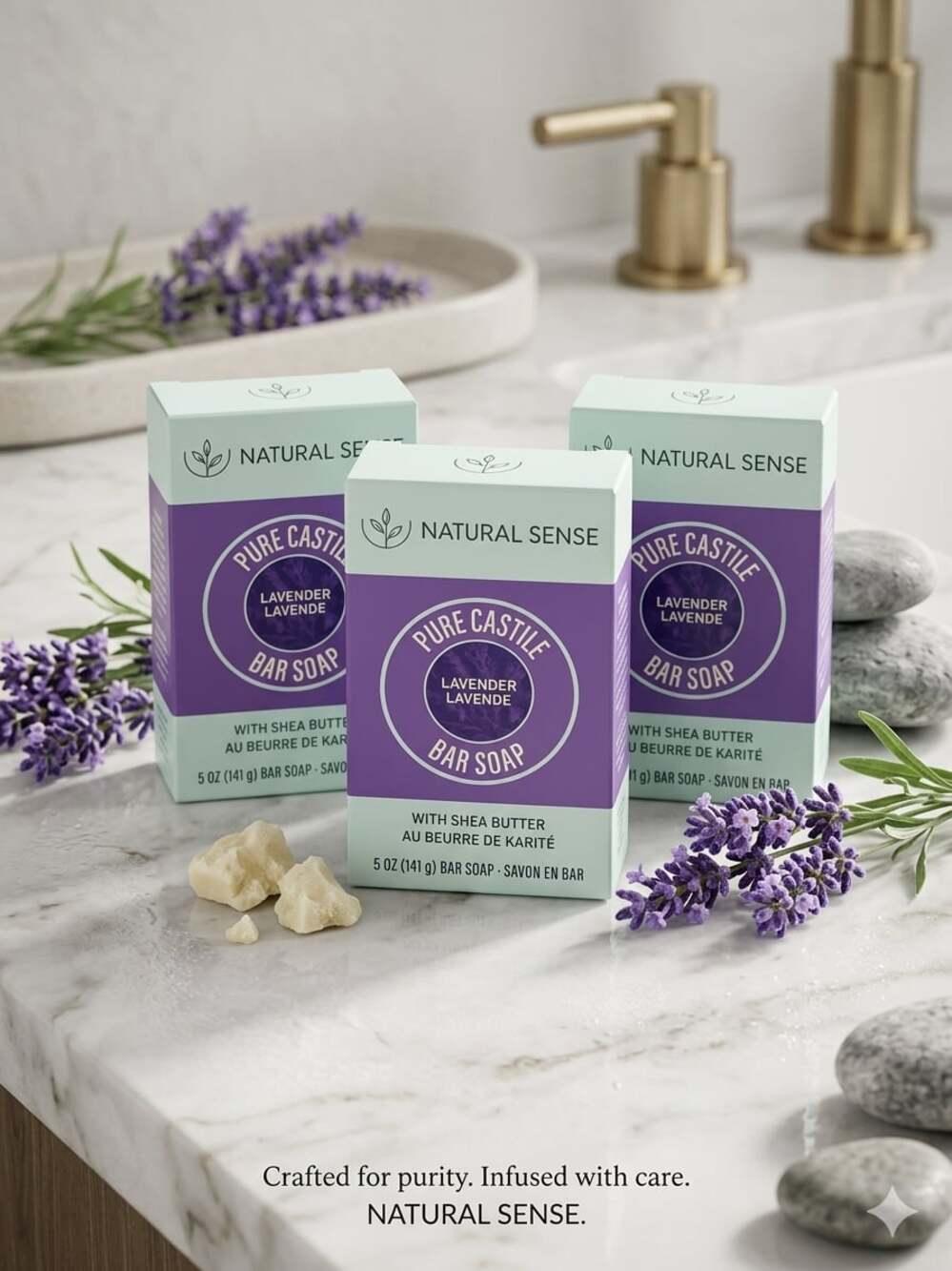 Natural Sense Pure Castile Almond Bar Soap with Shea Butter 5 oz (3-Pack)